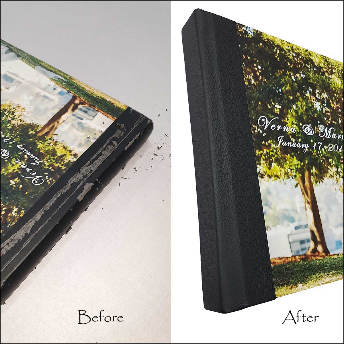 Wedding album repair for damaged or sticky wedding album covers